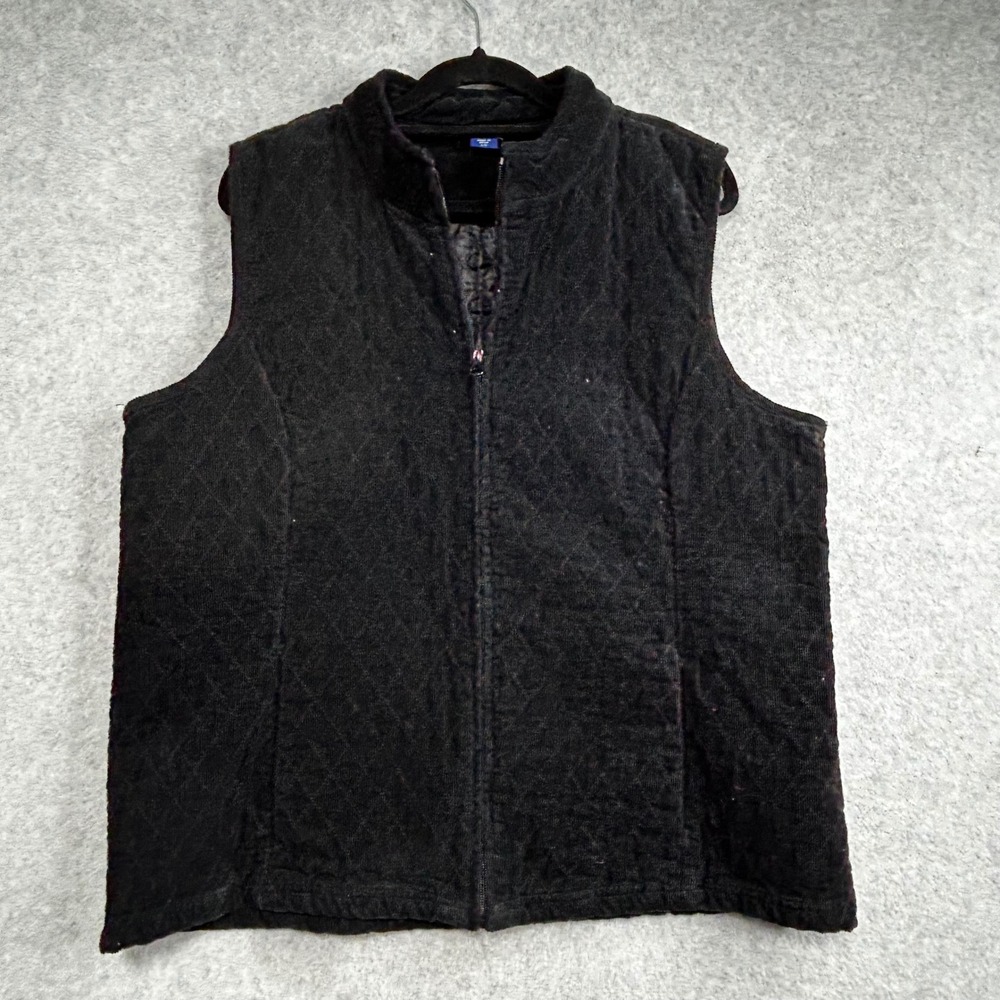 Basic‎ Editions Womens L G Black Quilted Corduroy Vest Full Zip Stand Collar